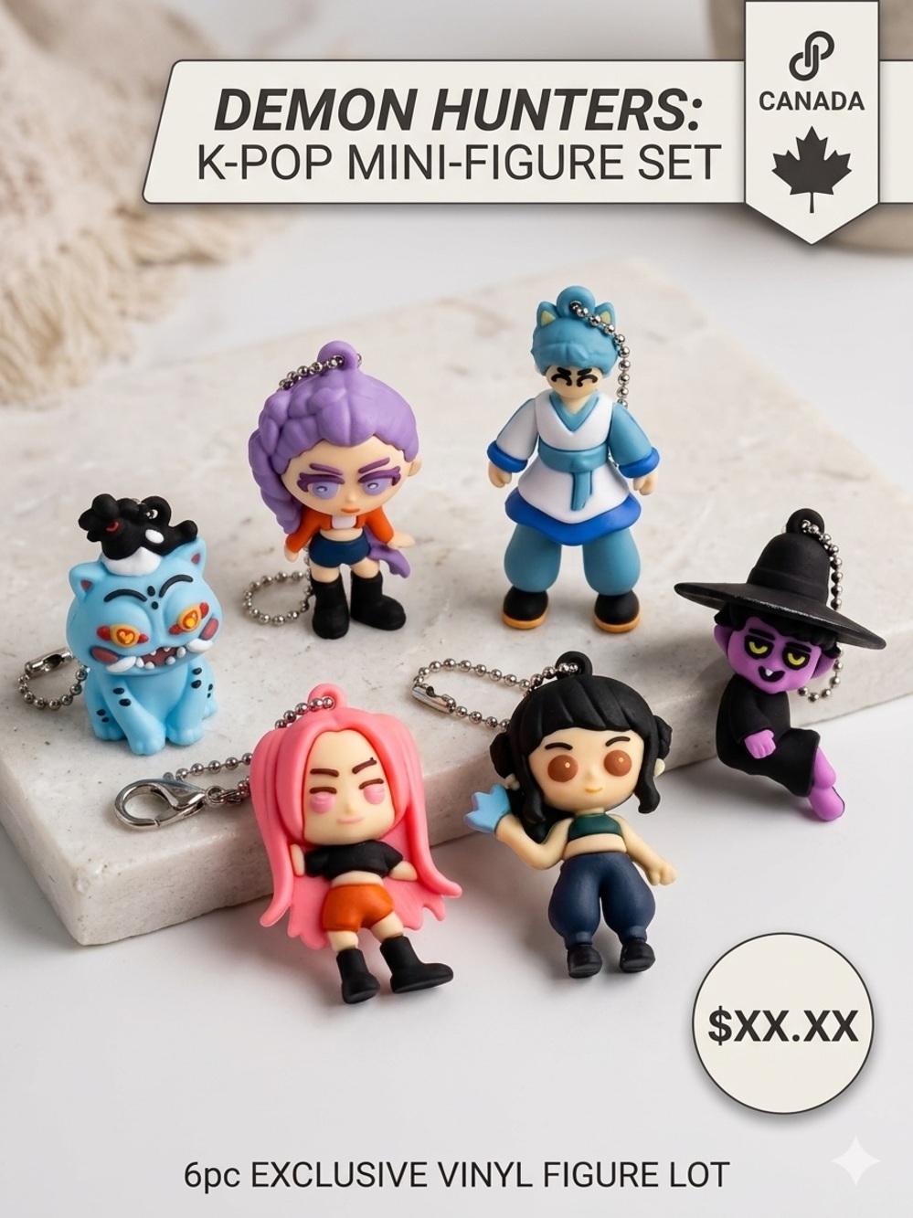 6 K-pop Demon Hunters Lot of 6 Vinyl Figure Keychain Charm